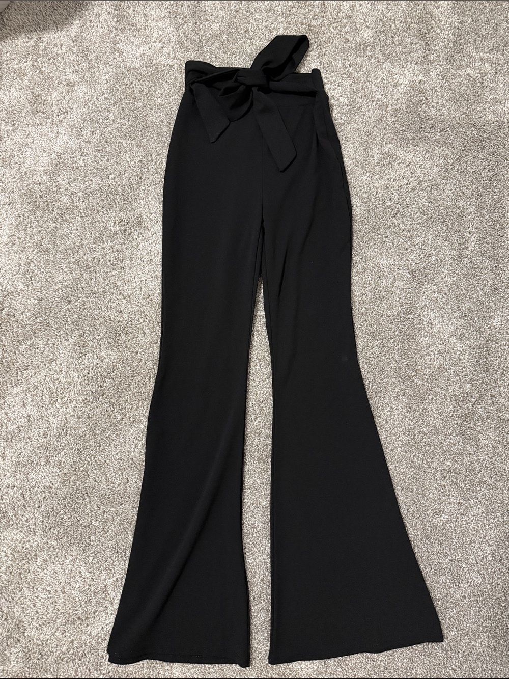 High-Waist Black Tie-Belt Wide-Leg Pants